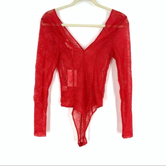 Lovers + Friends Pearson Bodysuit Red Lace Women’s Size Medium NEW - Picture 4 of 12
